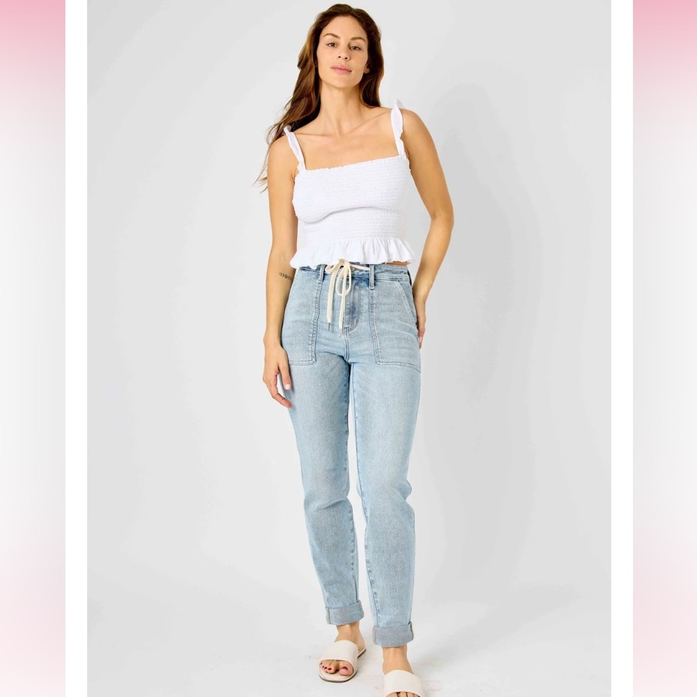 Judy Blue Boardwalk Babe Blue Cuffed Vintage Beach Wash Joggers | Size 14W